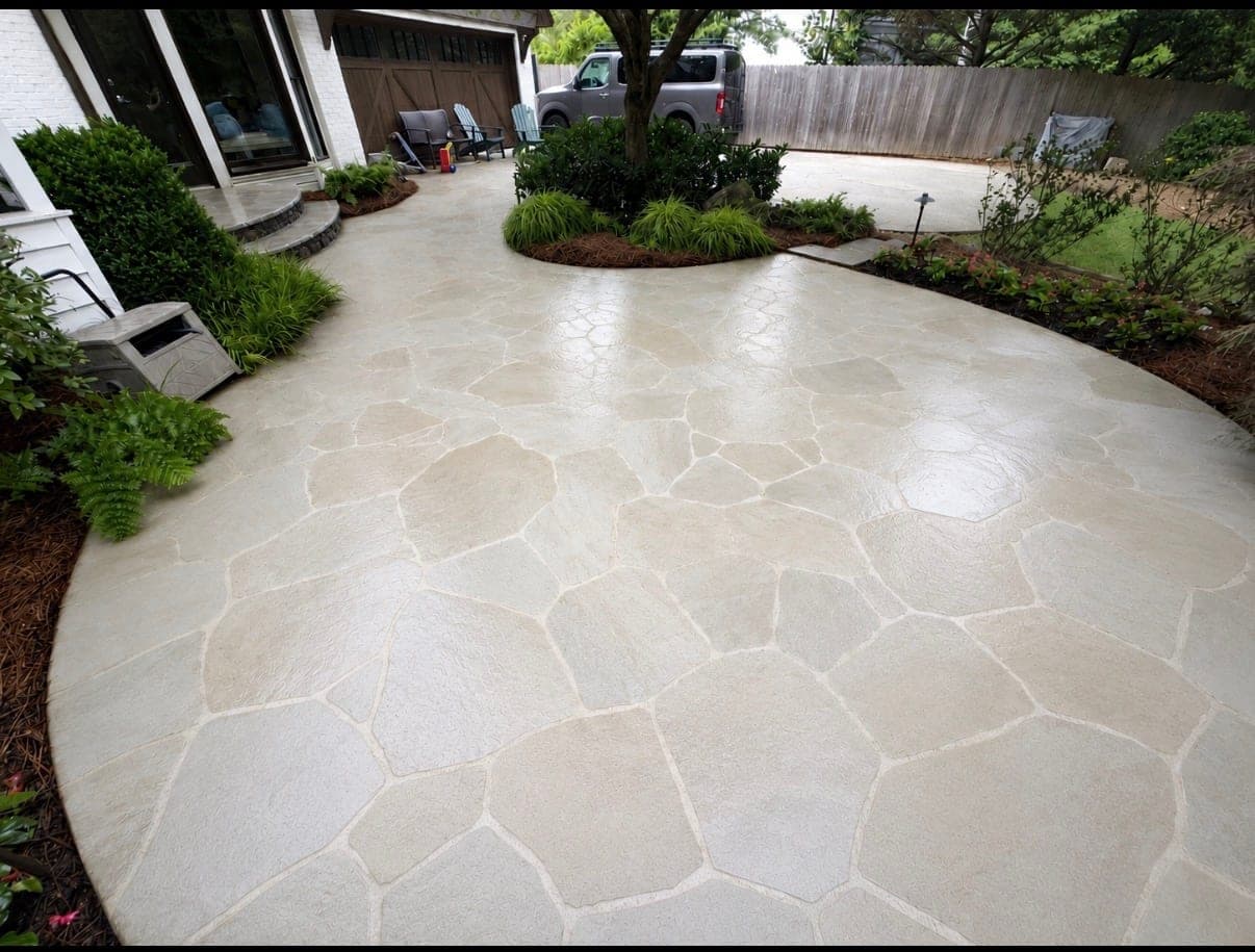 Stone patio pressure wash before