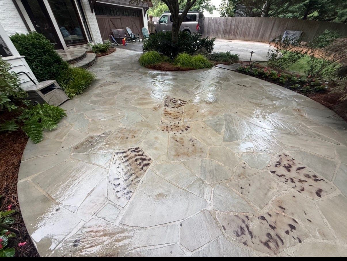 Stone patio pressure wash after