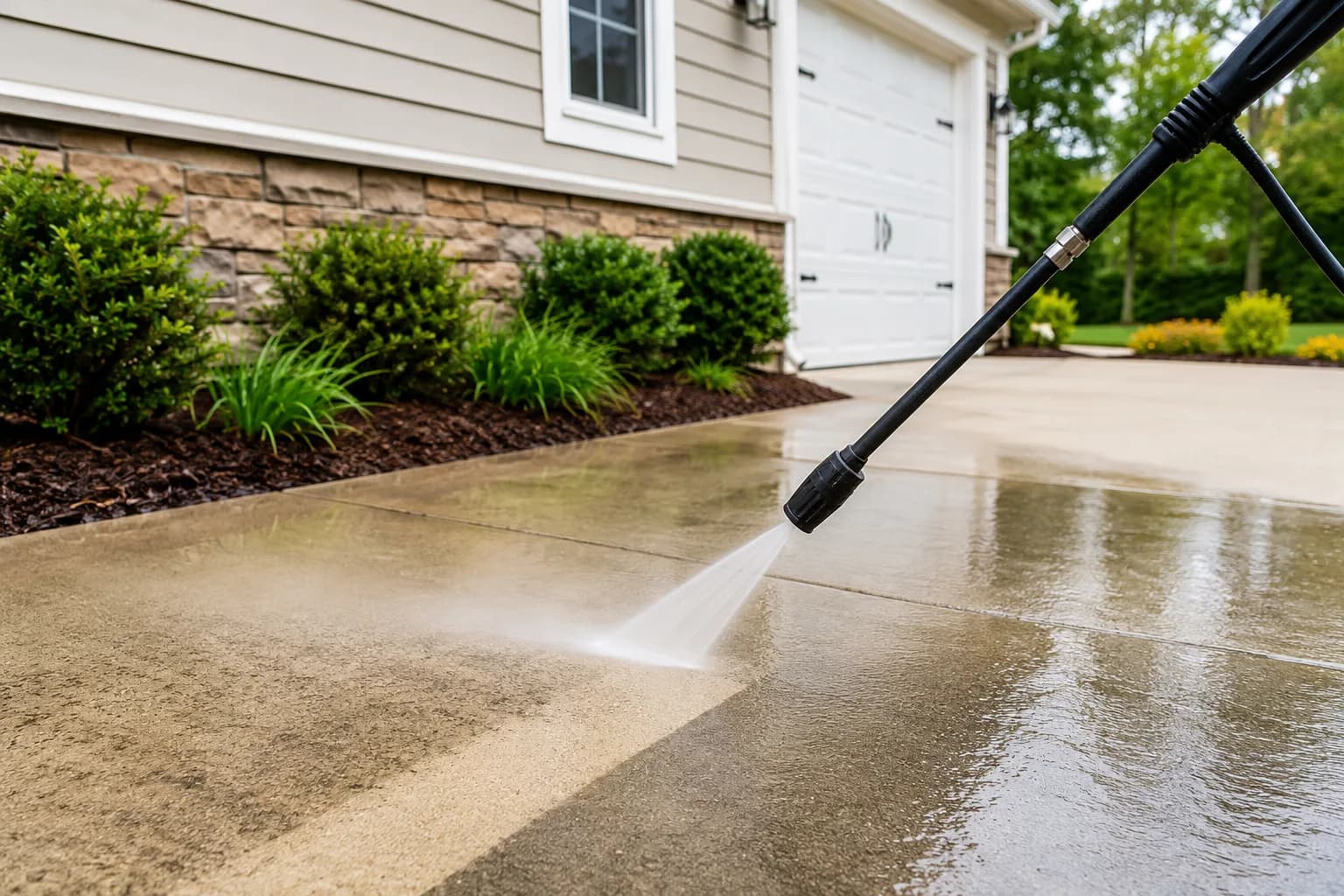 pressure washing job in progress